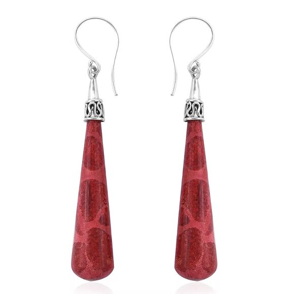 Sponge Coral Dangle Earrings in Sterling Silver - Picture 1 of 2